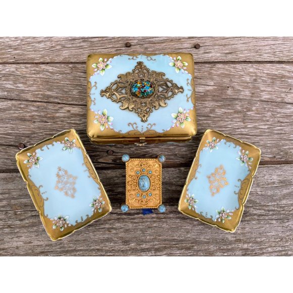 Vintage Lenwile Ardalt Porcelain Glass Jewel Vanity Set Box Match safe Trays - Picture 13 of 16